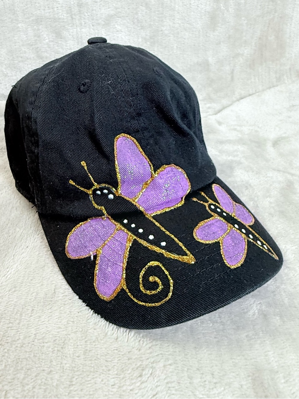 KβBETHOS Classics Black Butterfly Baseball Cap Purple Gold Embroidered 100% Cott